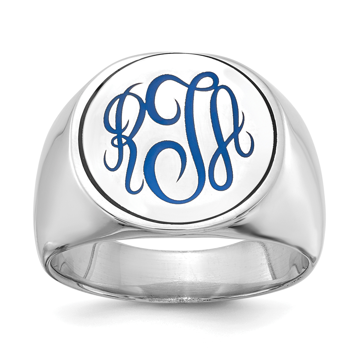 Classic Signet Ring with Blue Enamel Accented Monogram