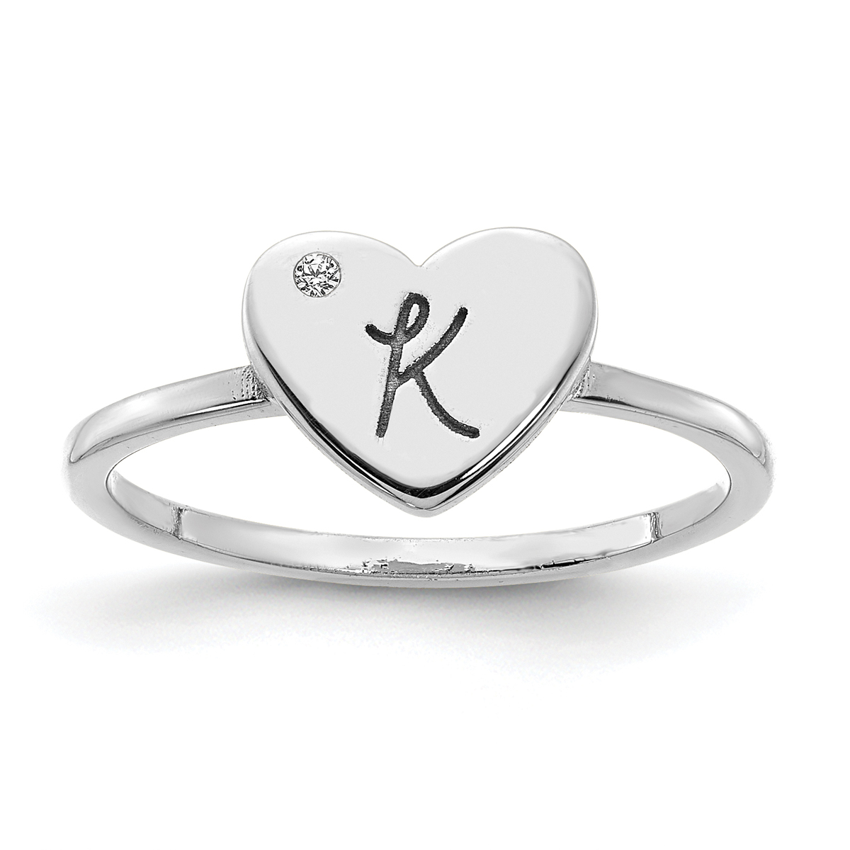 Monogram Heart Signet Ring with Diamond Accent