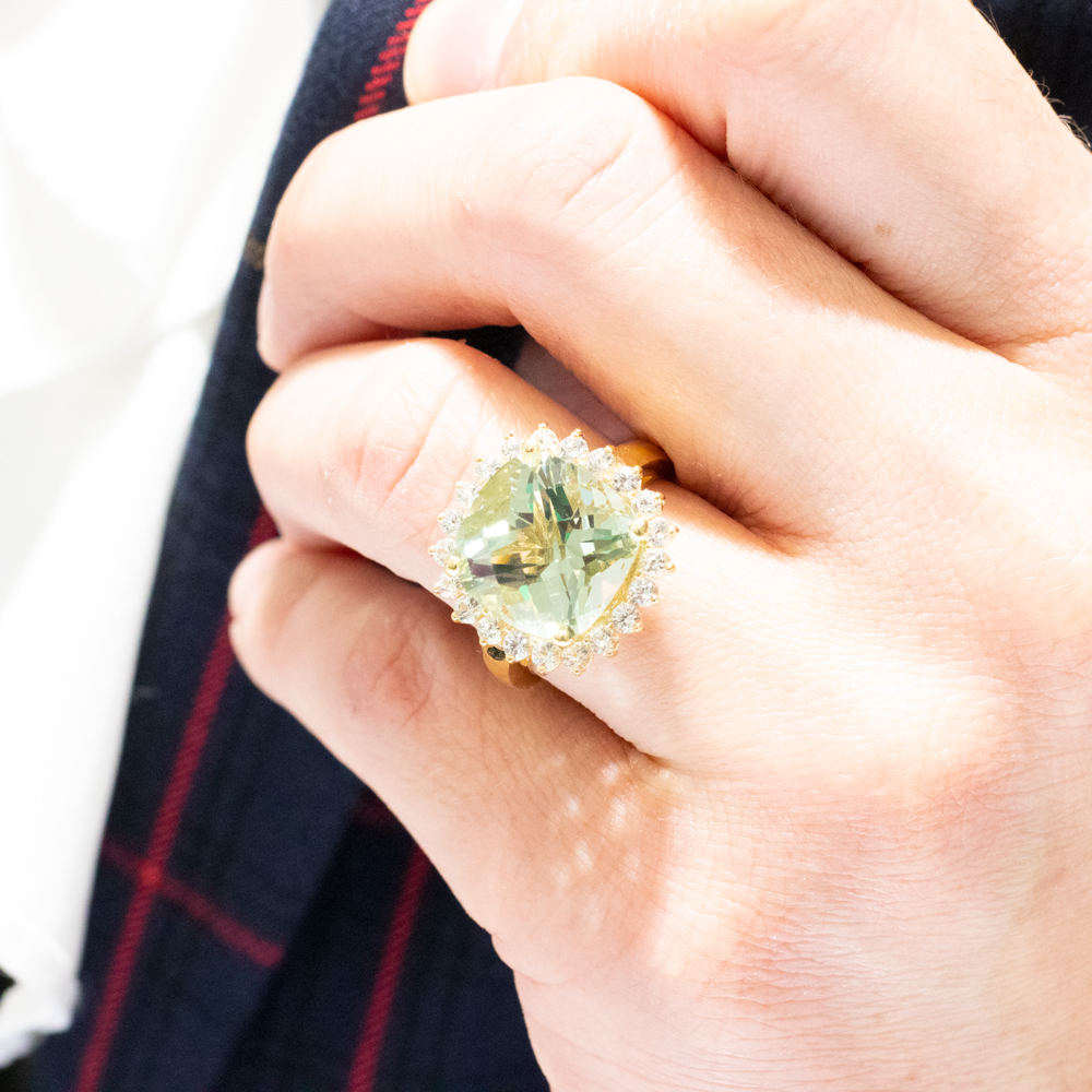 10-Carat Cushion Amethyst Fashion Ring with Diamond Accents