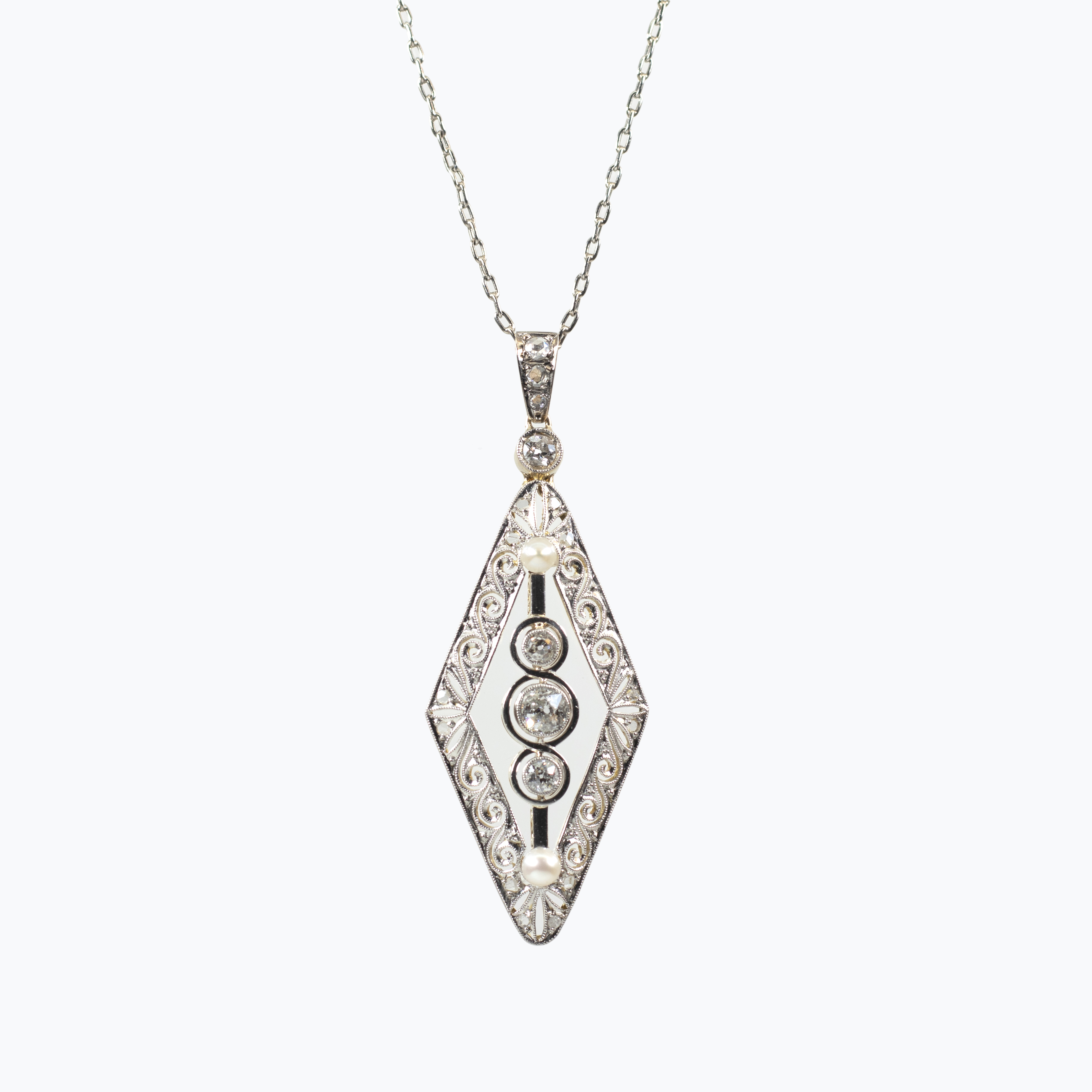 Art Deco Diamond and Pearl Vintage Pendant Necklace