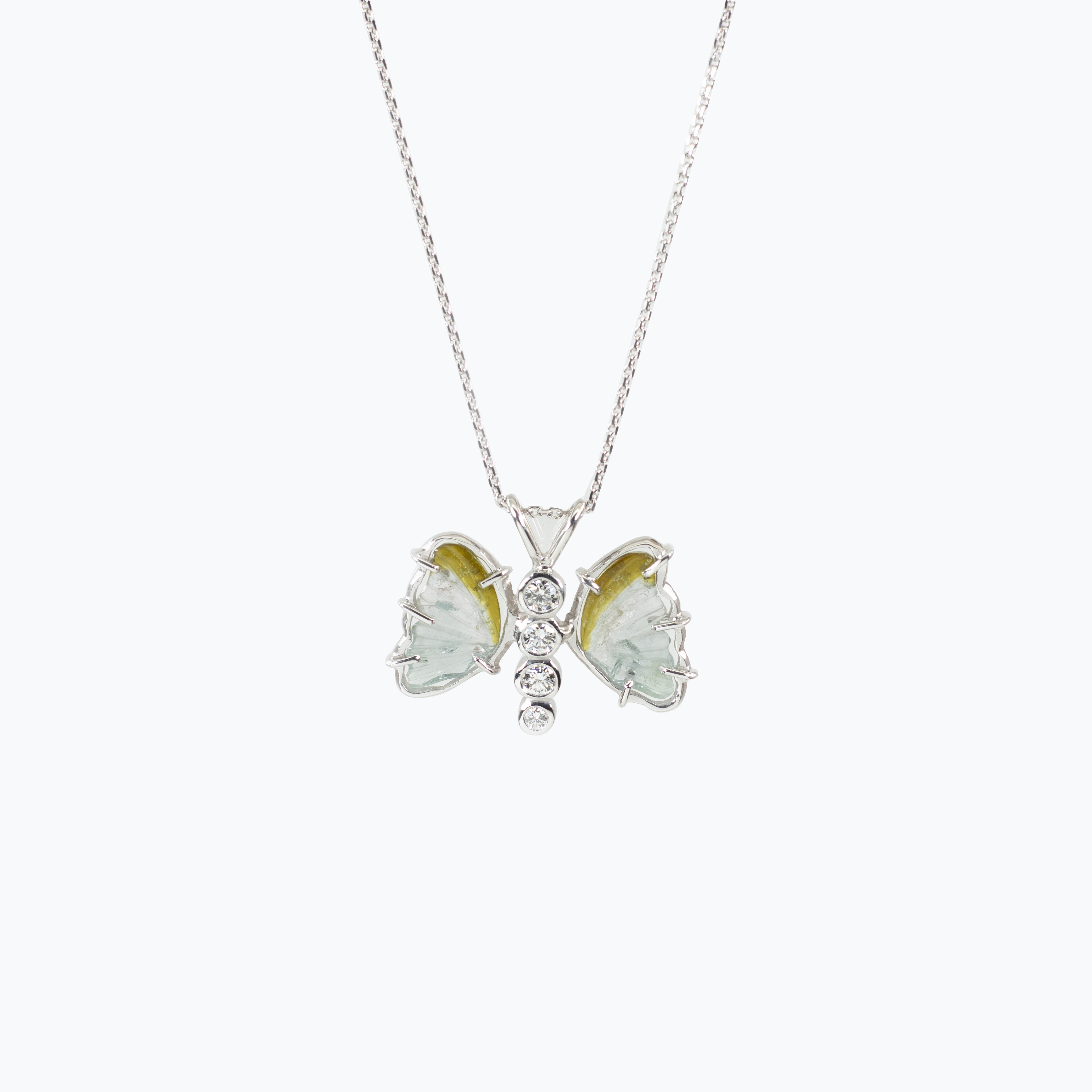 Diamond and Tourmaline Butterfly Pendant Necklace