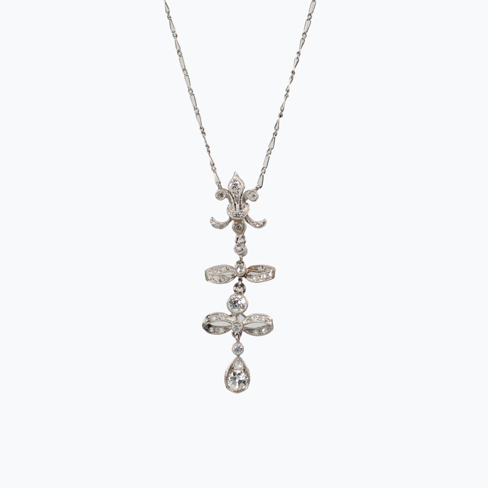 Edwardian Lavaliere Diamond Pendant Necklace, 1910s