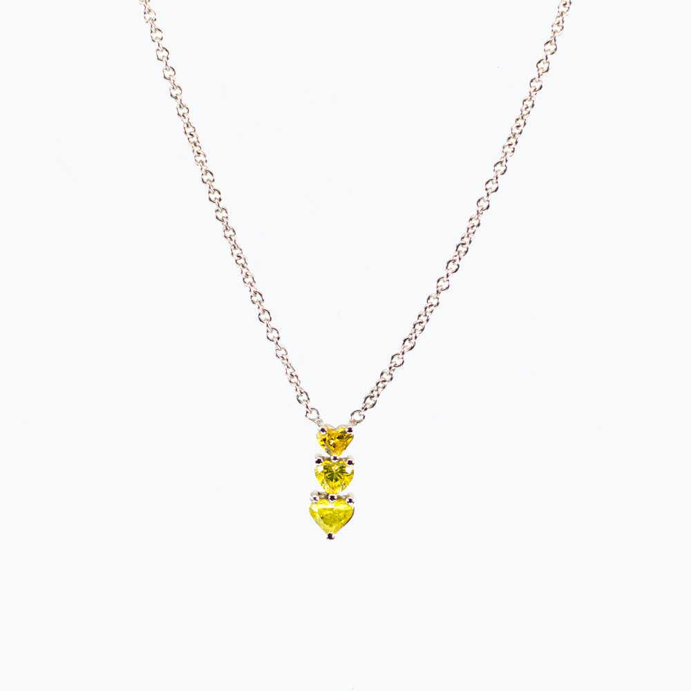 Three Hearts Yellow Diamond Necklace