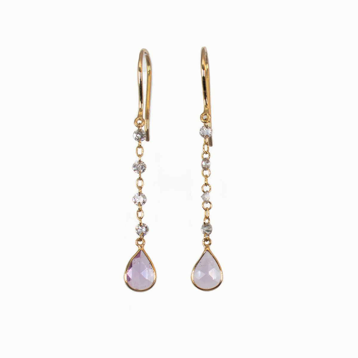 Pink Sapphire and Diamonds Drop Dangle Earrings