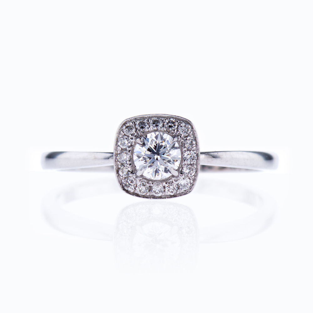 14K White Gold Square Halo Diamond Engagement Ring