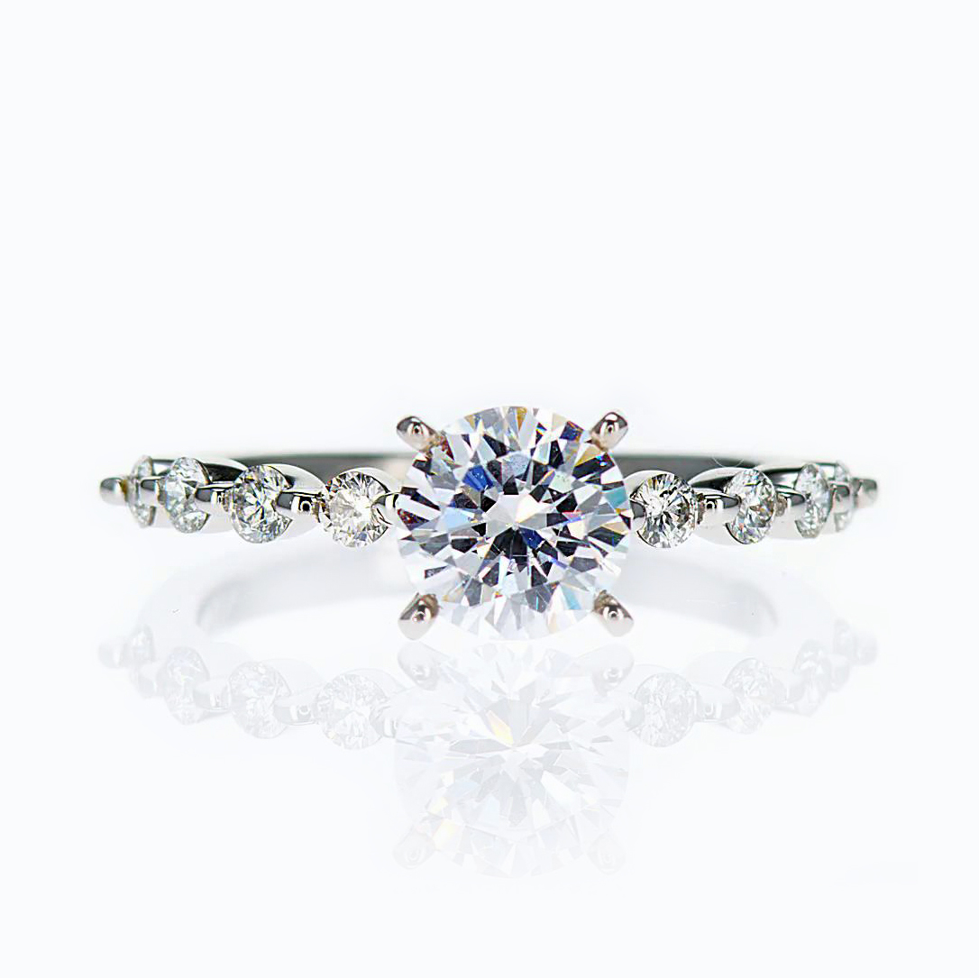 18k White Gold Beaded Design Diamond Engagement Ring (semi mount)