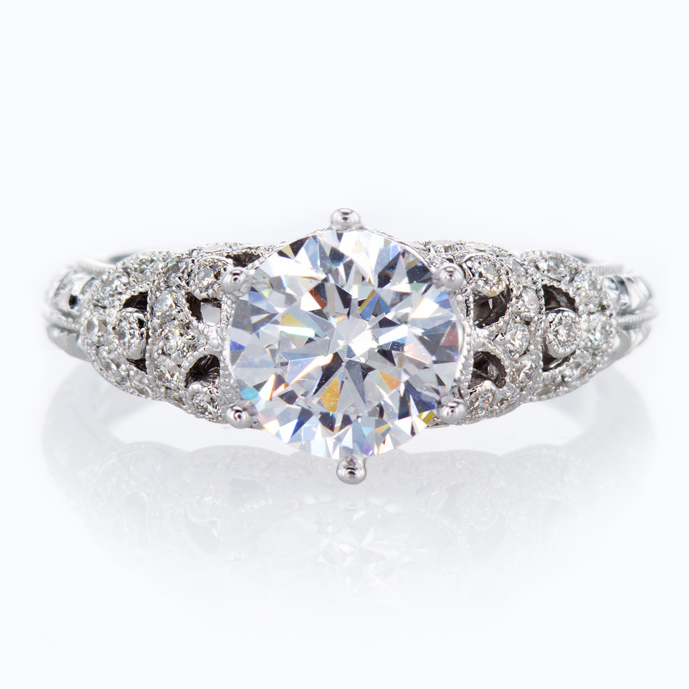 18K White Gold Diamond Engagement Ring, Sculptural-inspired (semi-mount)