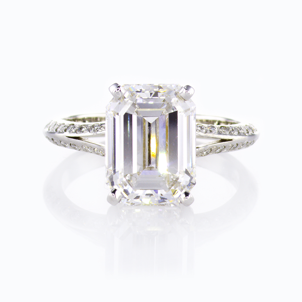 4.49 ct Emerald Cut Diamond Engagement Ring, 18k White Gold