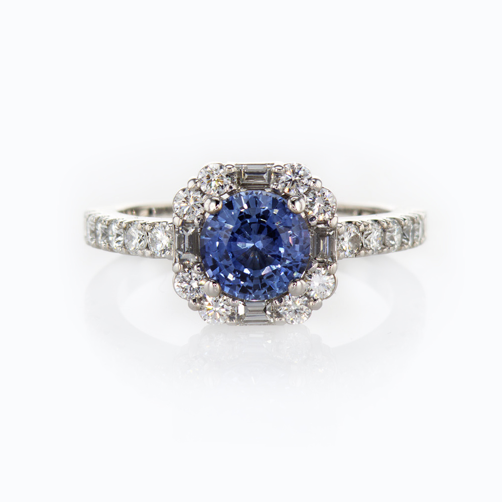 Blue Sapphire Engagement Ring, 18k White Gold