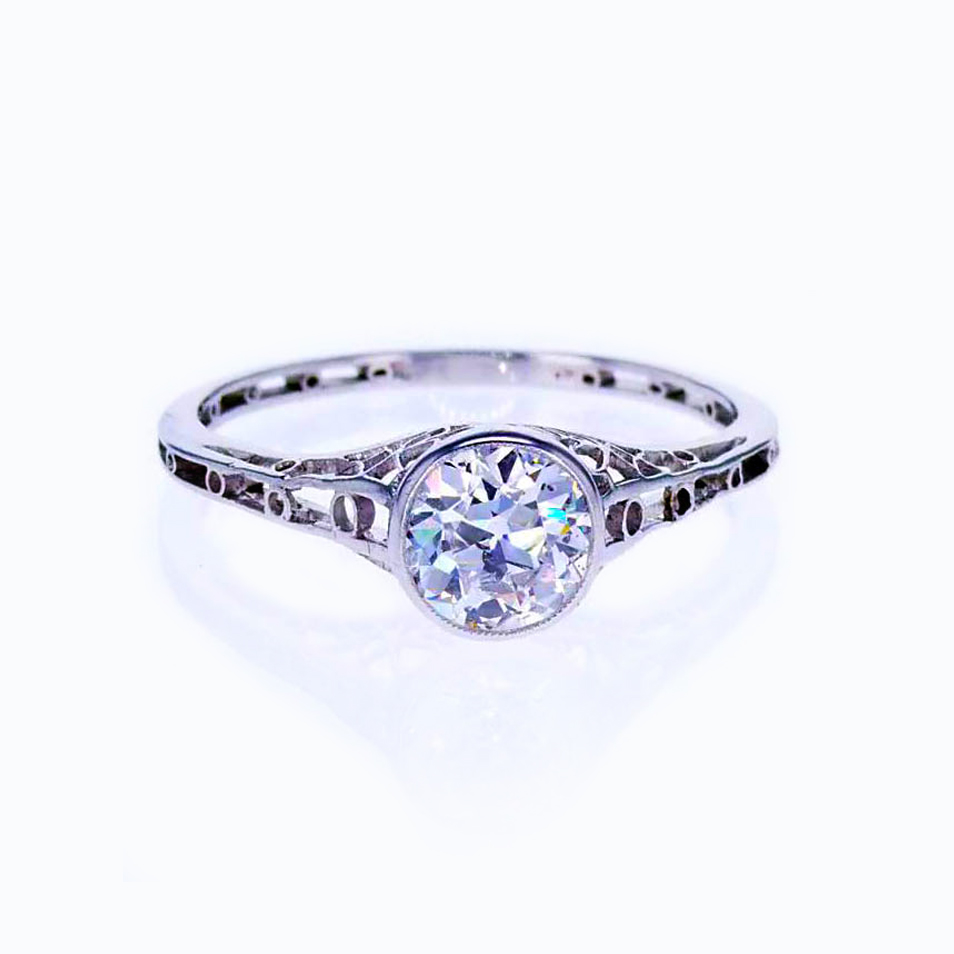Edwardian Platinum Vintage Diamond Engagement Ring , 1910