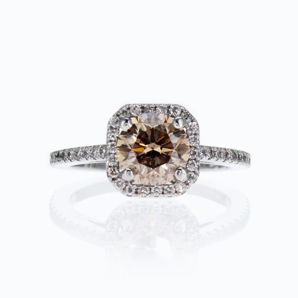 Fancy Brown Diamond Halo Engagement Ring, 18k White Gold