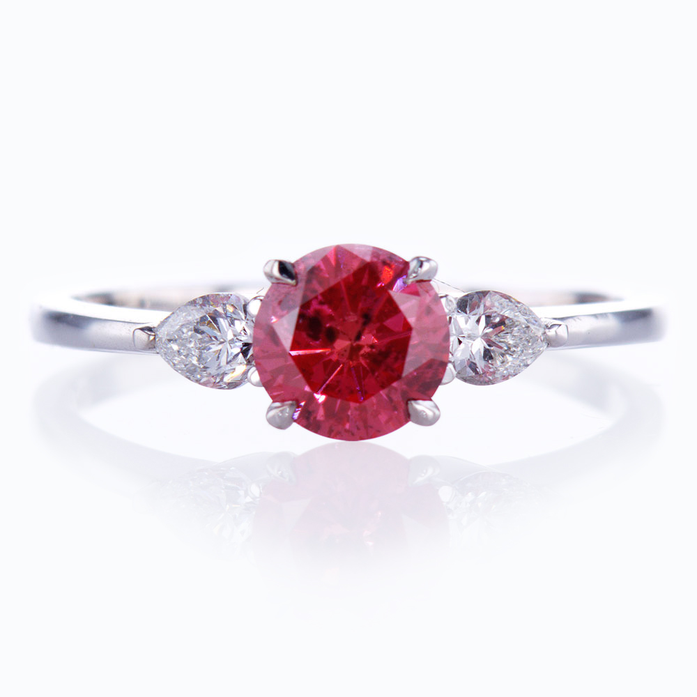 Fancy Red Diamond Engagement Ring, 18k White Gold