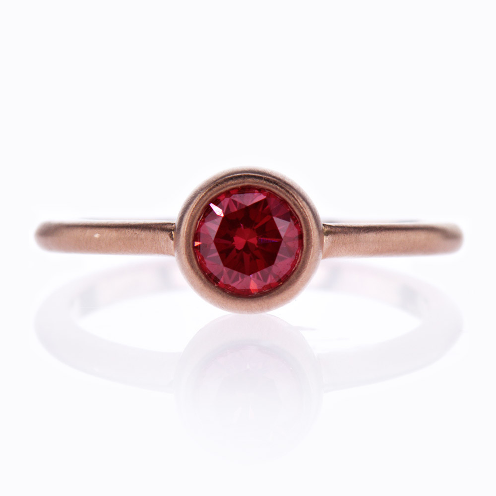 Fancy Red Diamond Solitaire Engagement Ring, 18k Rose Gold