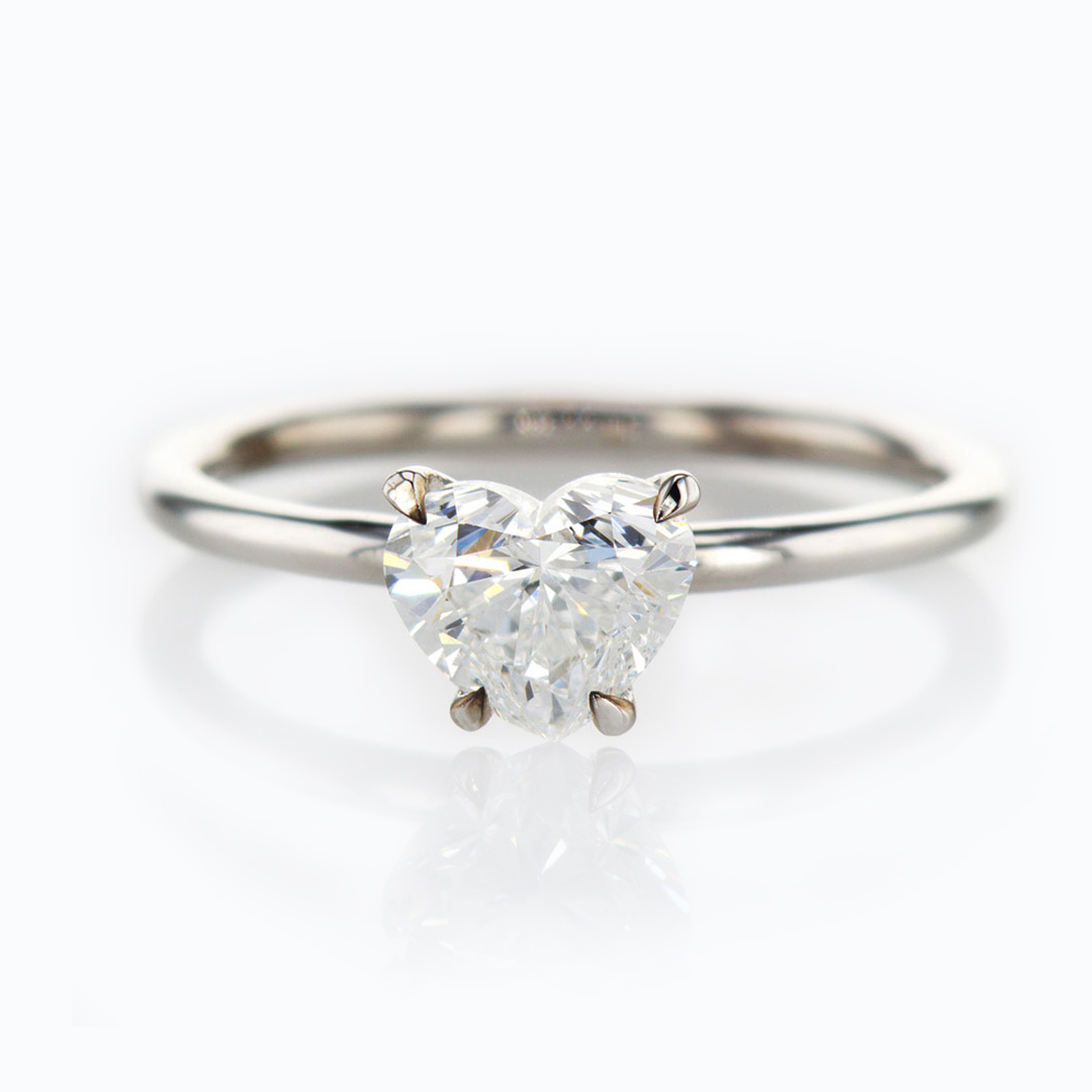 Heart Shaped Diamond Solitaire Engagement Ring, 18k White Gold