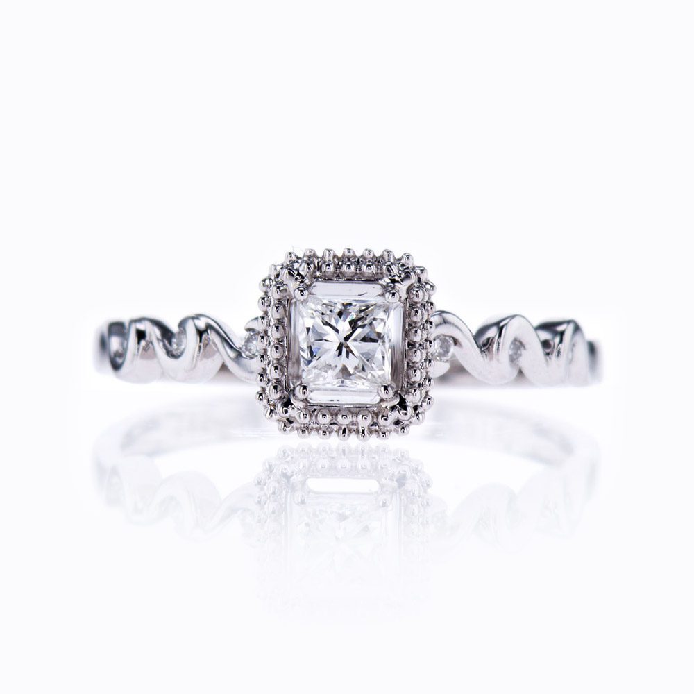 Princess Cut Diamond Engagement Ring, 14K White Gold