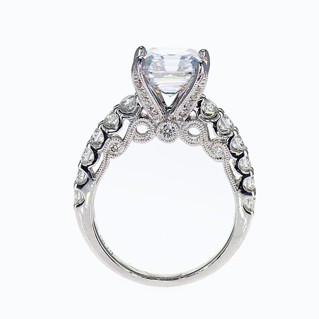 Sculptural inspired Asscher Cut Diamond Engagement Ring  (semi mount)