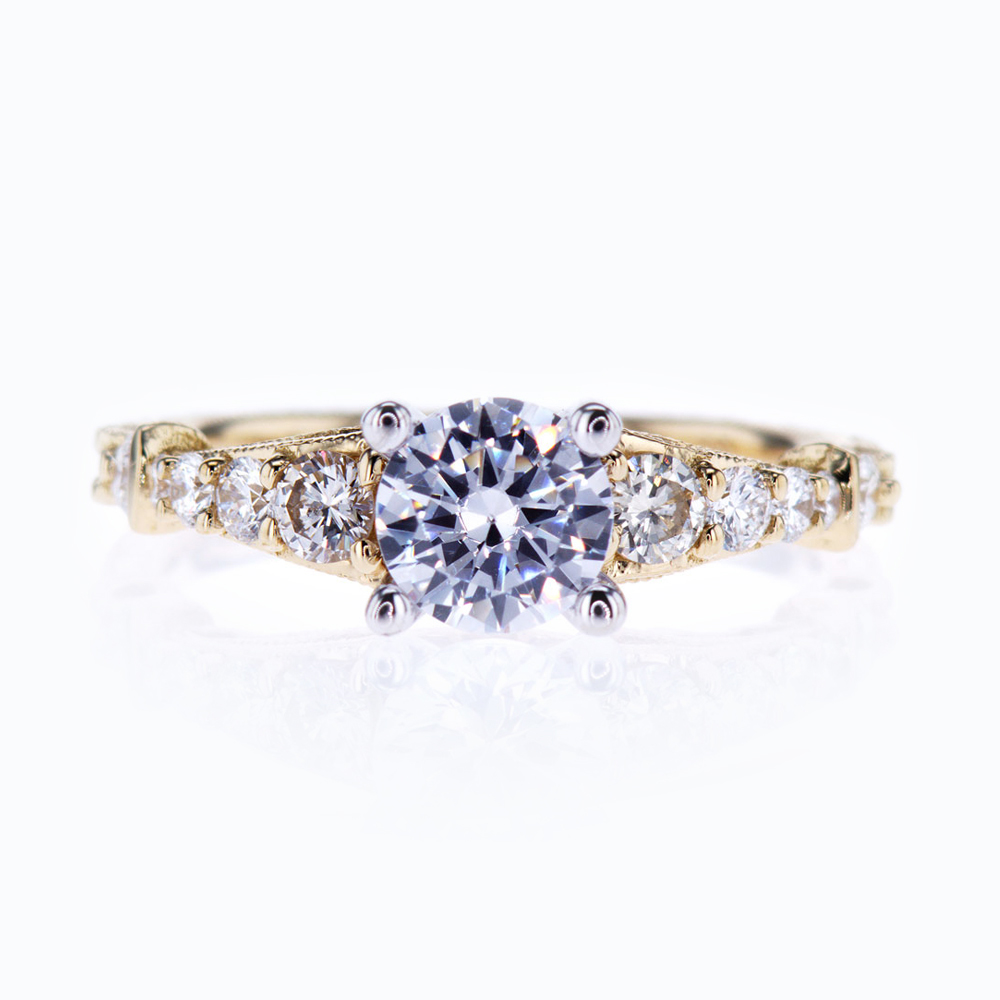 Two Tone openwork Filigree Engagement Ring, 18K Yellow Gold (semi-mount)