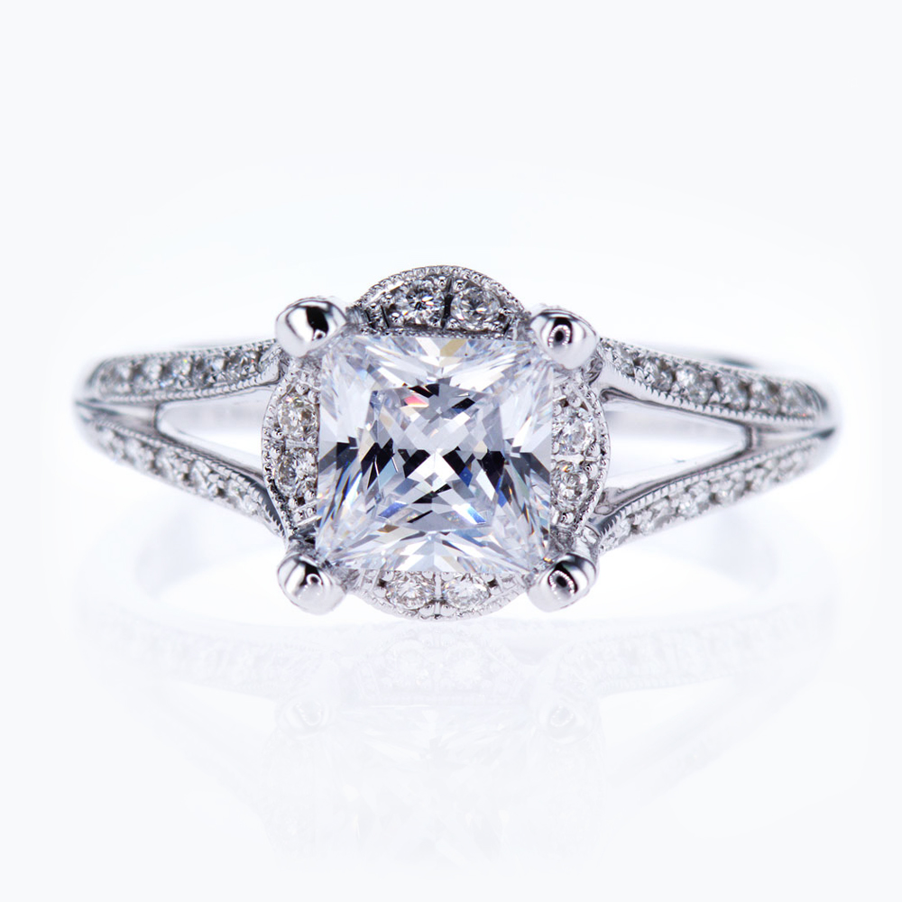 Vanna K Split Shank Engagement Ring, 18K White Gold (semi mount)