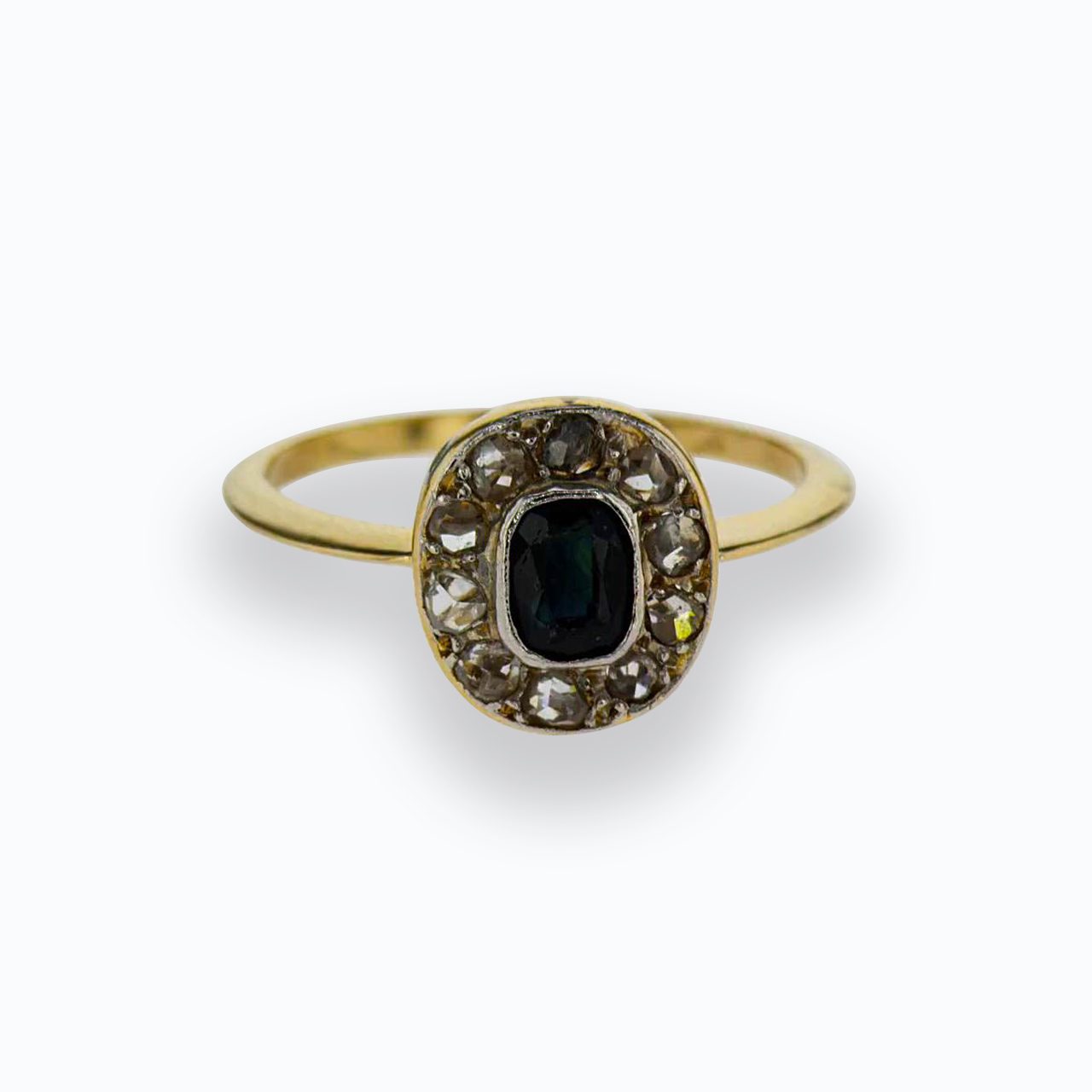 Vintage Cushion Cut Sapphire Engagement Ring, 18k Yellow Gold