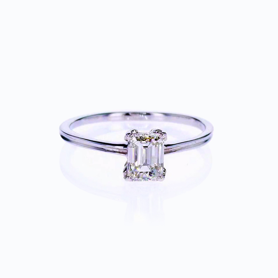 Vintage Emerald Cut Solitaire Diamond Engagement Ring, 14k White Gold