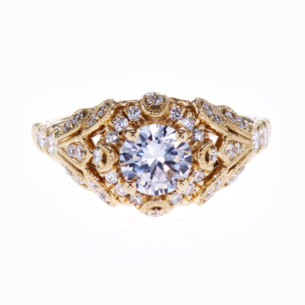 Vintage Inspired Ankora Halo Engagement Ring, 18k Yellow Gold  (semi-mount)