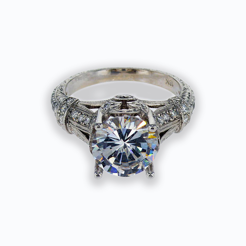 Vintage Inspired Engagement Ring, 18k White Gold(semi-mount)