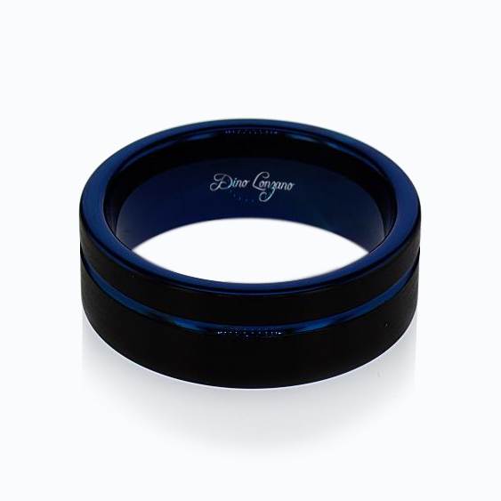 Black and Dark Blue Tungsten Wedding Band, 8mm