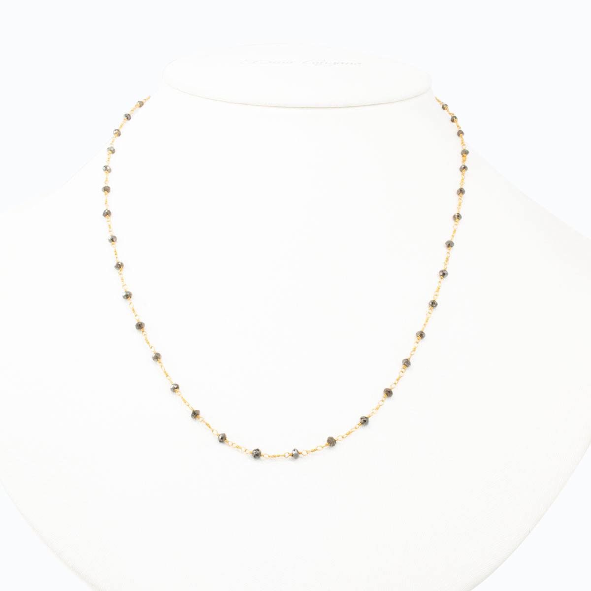Black Diamond Bead Necklace, 18k Yellow Gold
