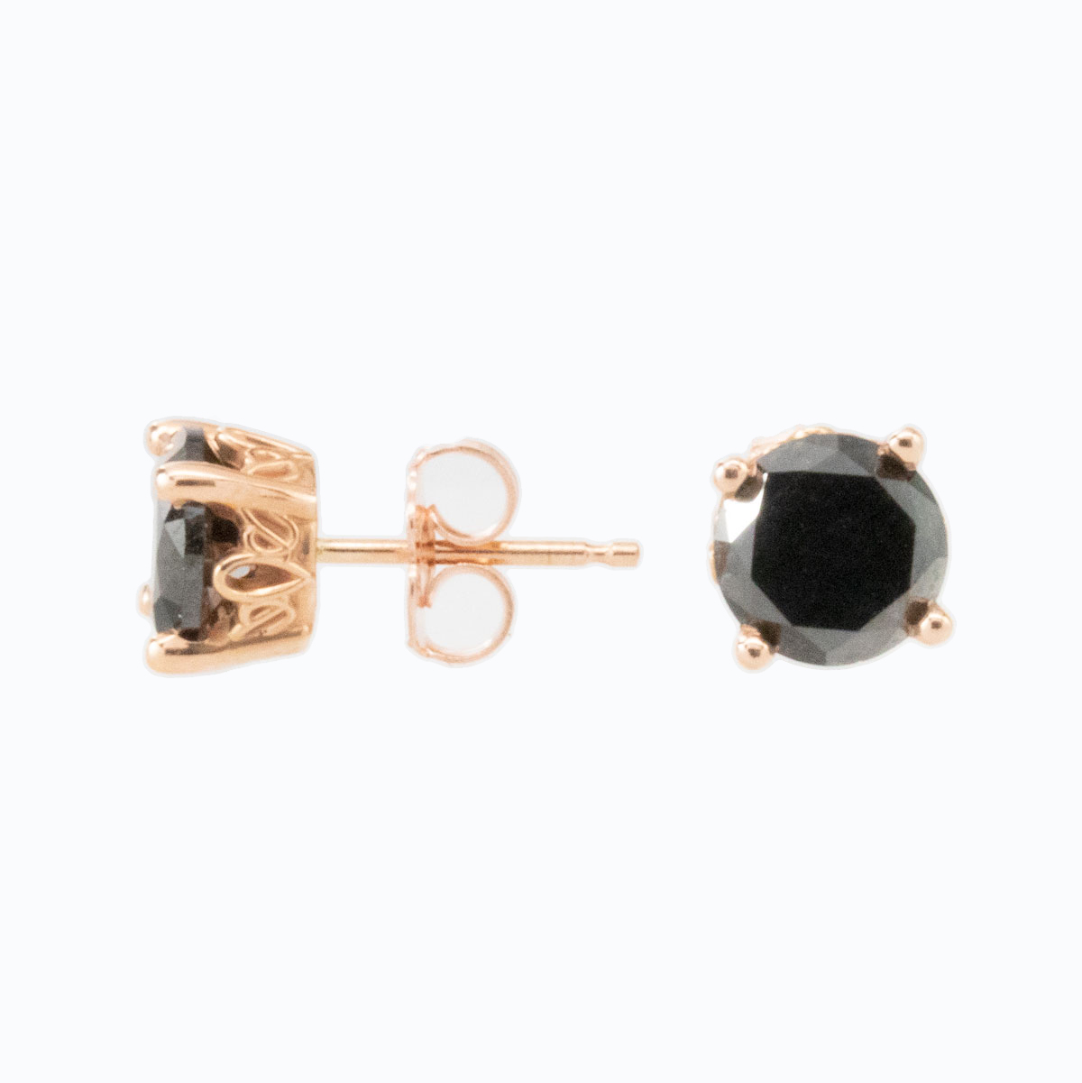 Black Diamond Stud Earrings, 14k Rose Gold