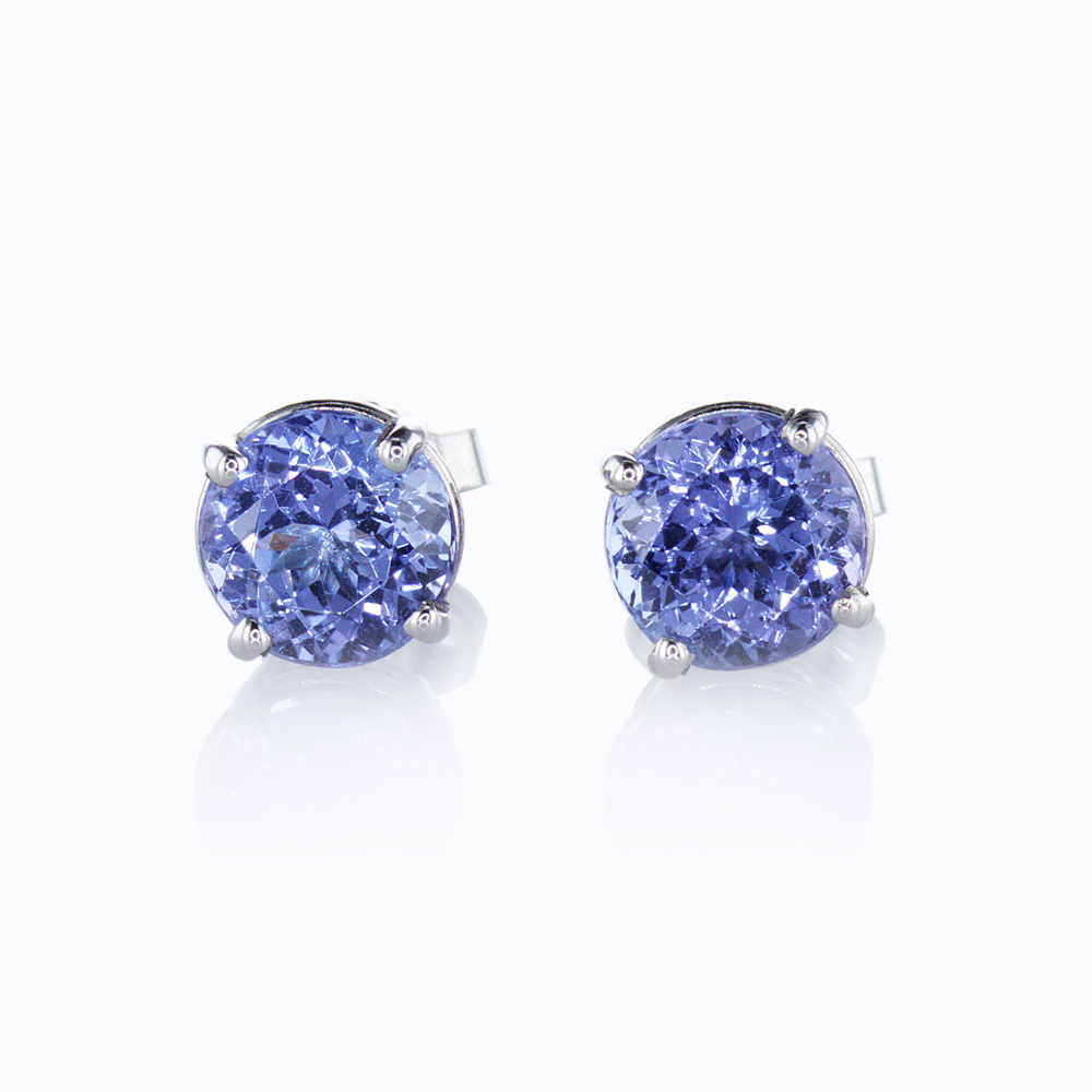 Blue Tanzanite Stud Earrings, Palladium