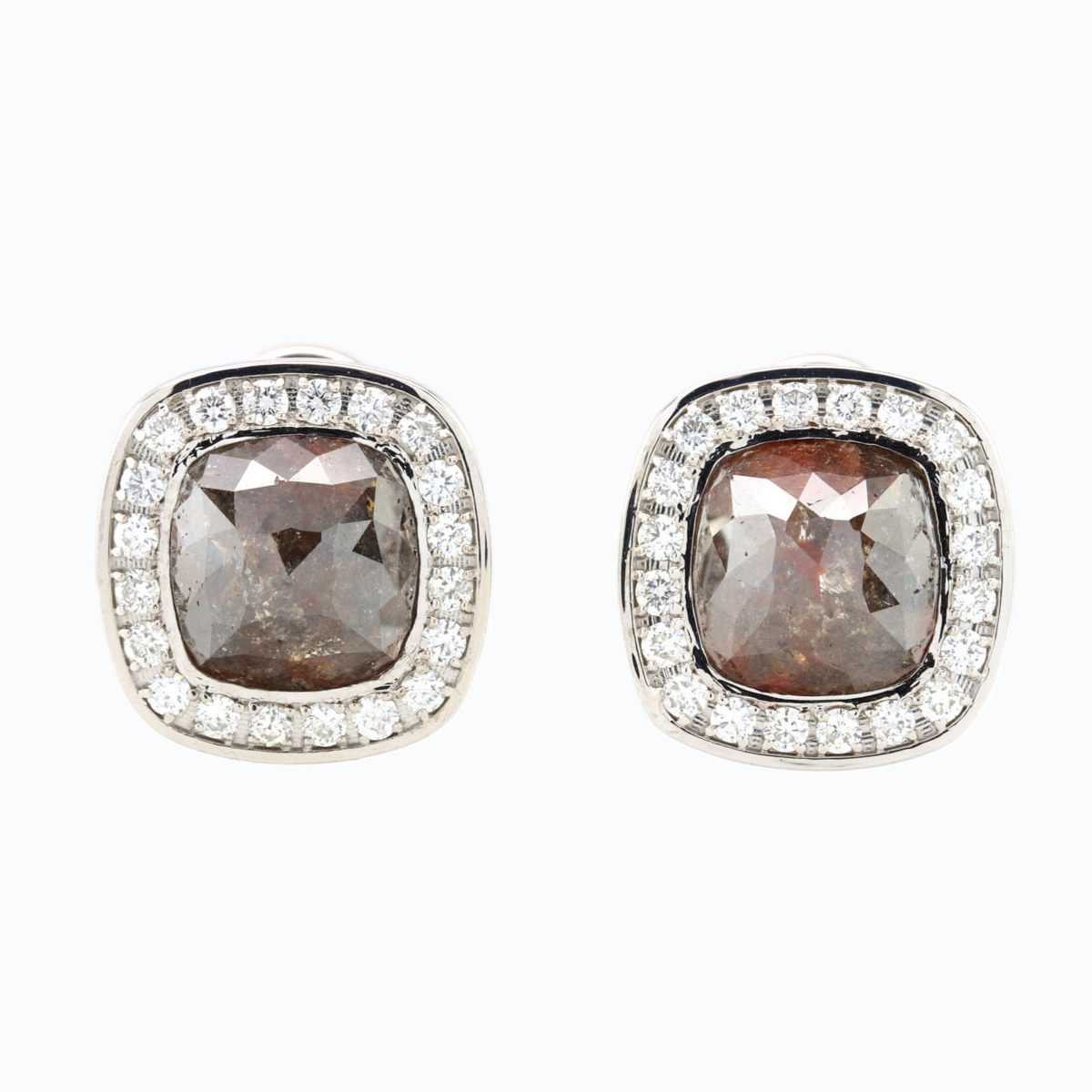 Chocolate Cabochon Fancy Colored Diamond Earrings 14K White Gold