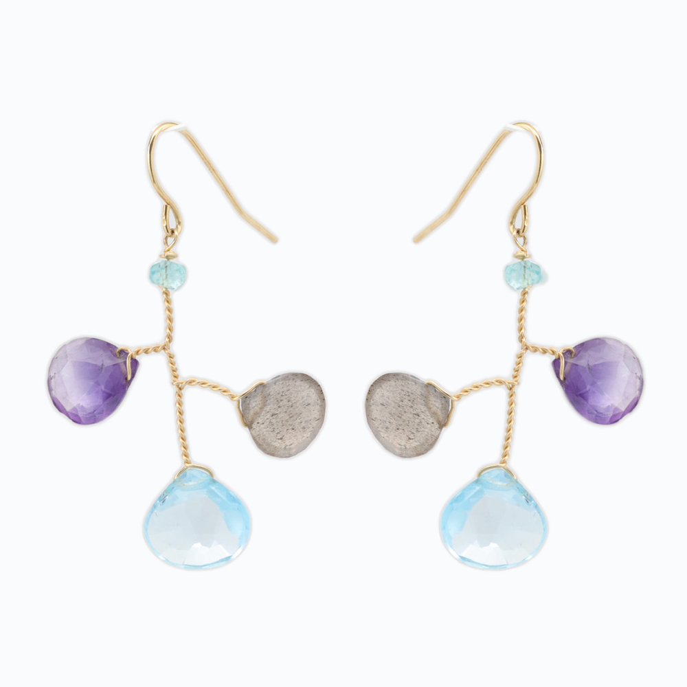 Colored Gemstone Dangles, 14k Yellow Gold
