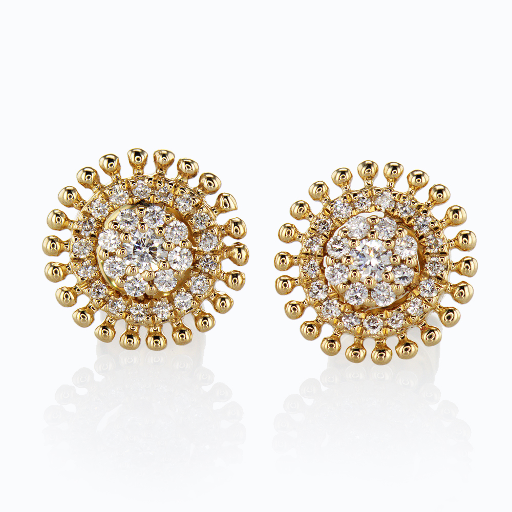 Diamond Cluster Earrings, 14k Yellow Gold