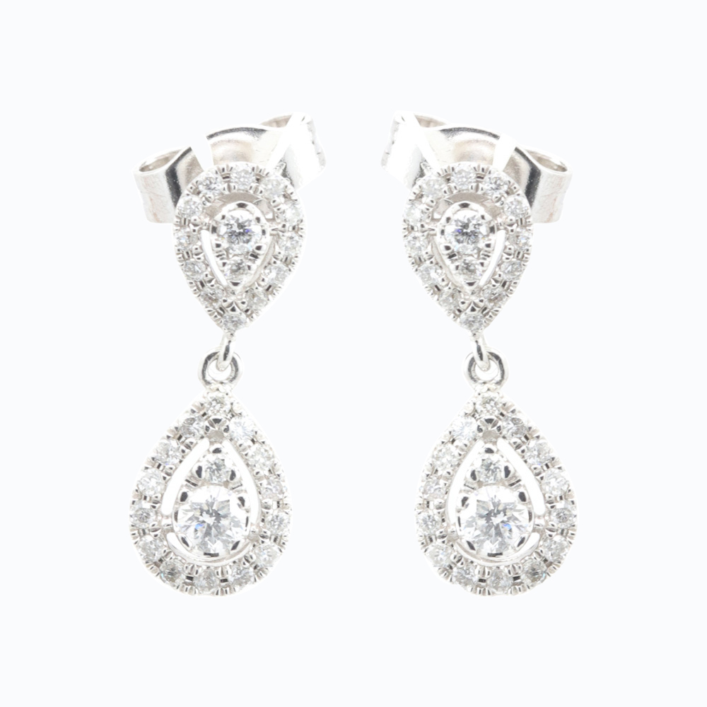 Diamond Tear Drop Earrings, 14k White Gold