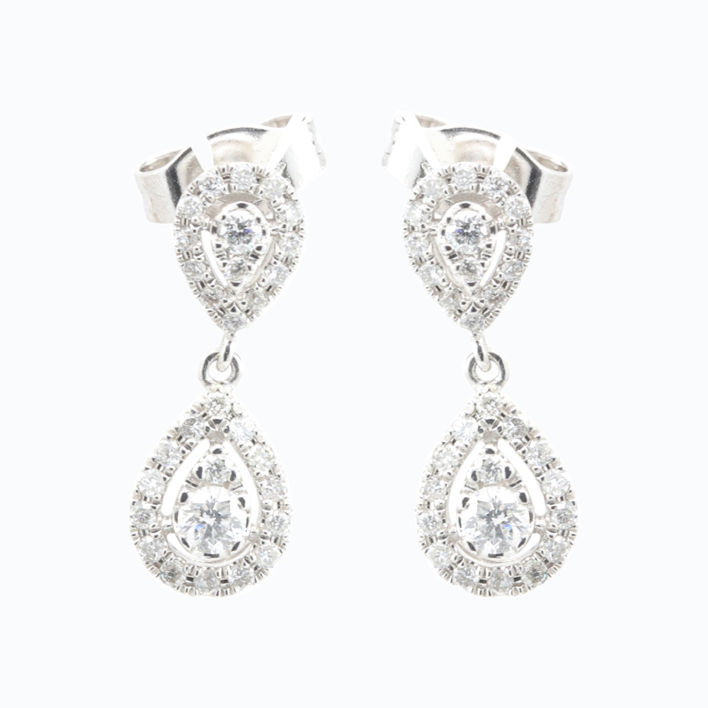 Diamond Tear Drop Earrings, 14k White Gold