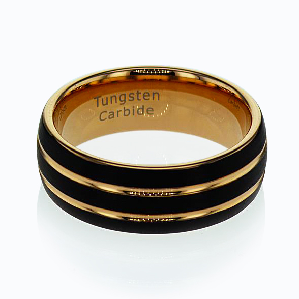 Double Groove Black Tungsten Men's Wedding Band, 8mm