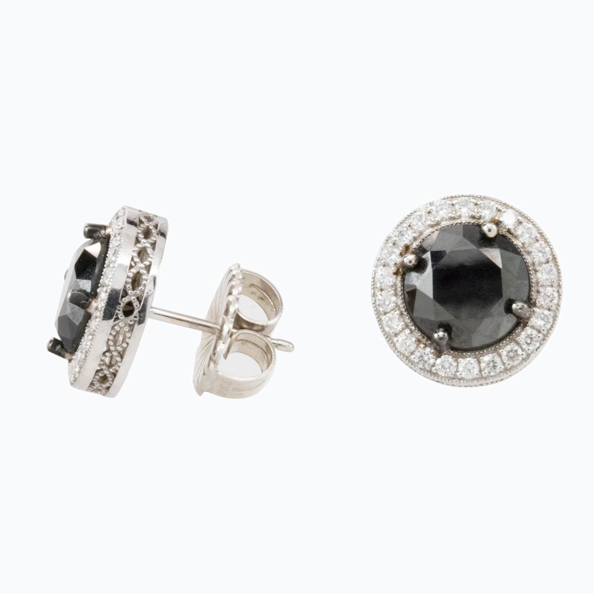 Fancy Black Diamond Halo Earrings, 18k White Gold