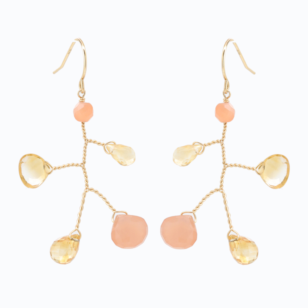 Gemstone Dangle Earrings, 14k Yellow Gold