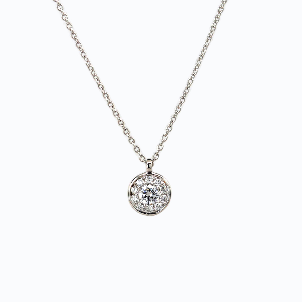 Halo Diamond Pendant and Chain, 14k White Gold