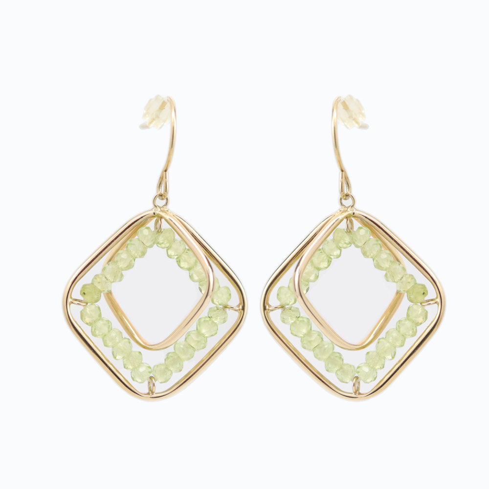 Lime Quartz Drop Earrings, 14k Yellow Gold
