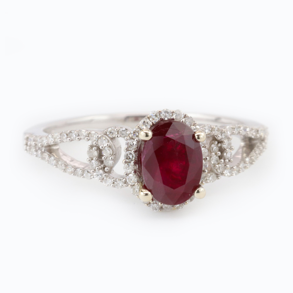 Open Design Ruby Engagement Ring, 18K White Gold