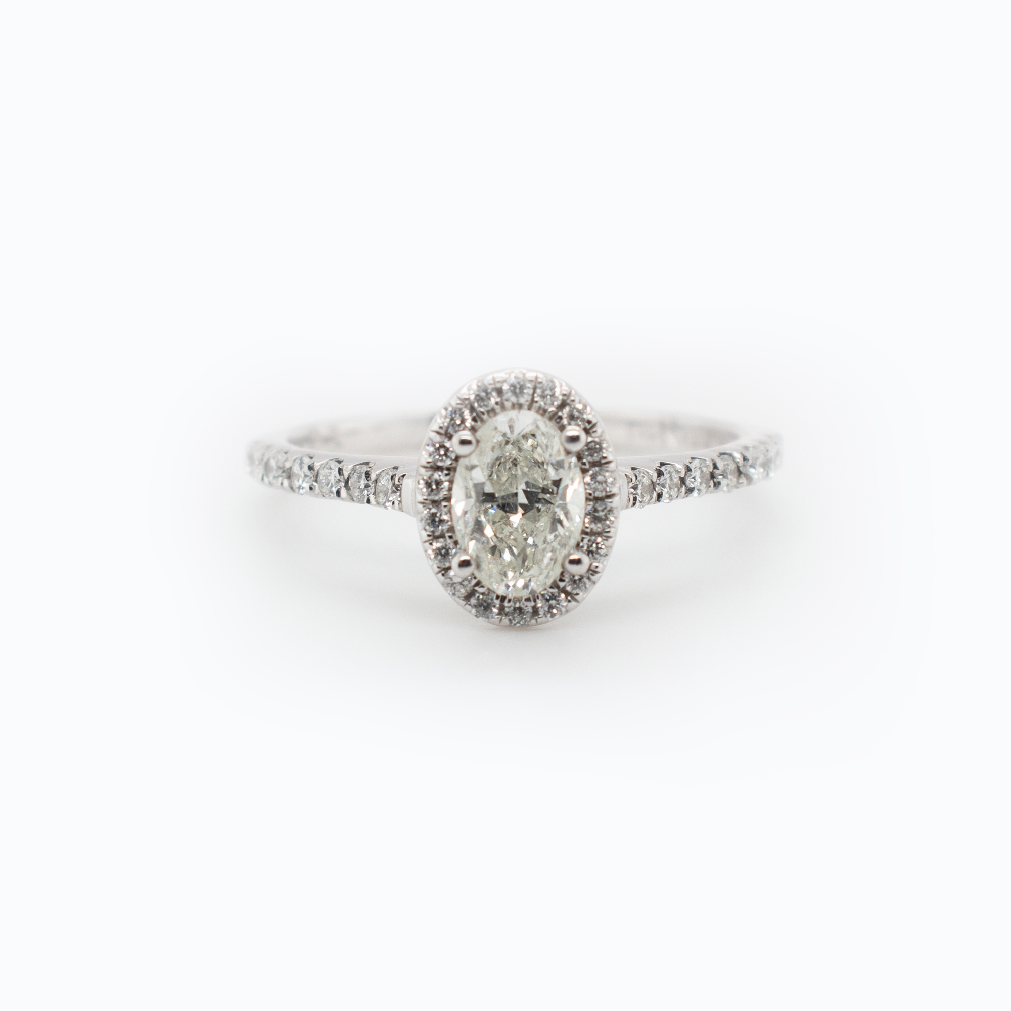 Oval Diamond Halo Engagement Ring, 14k White Gold
