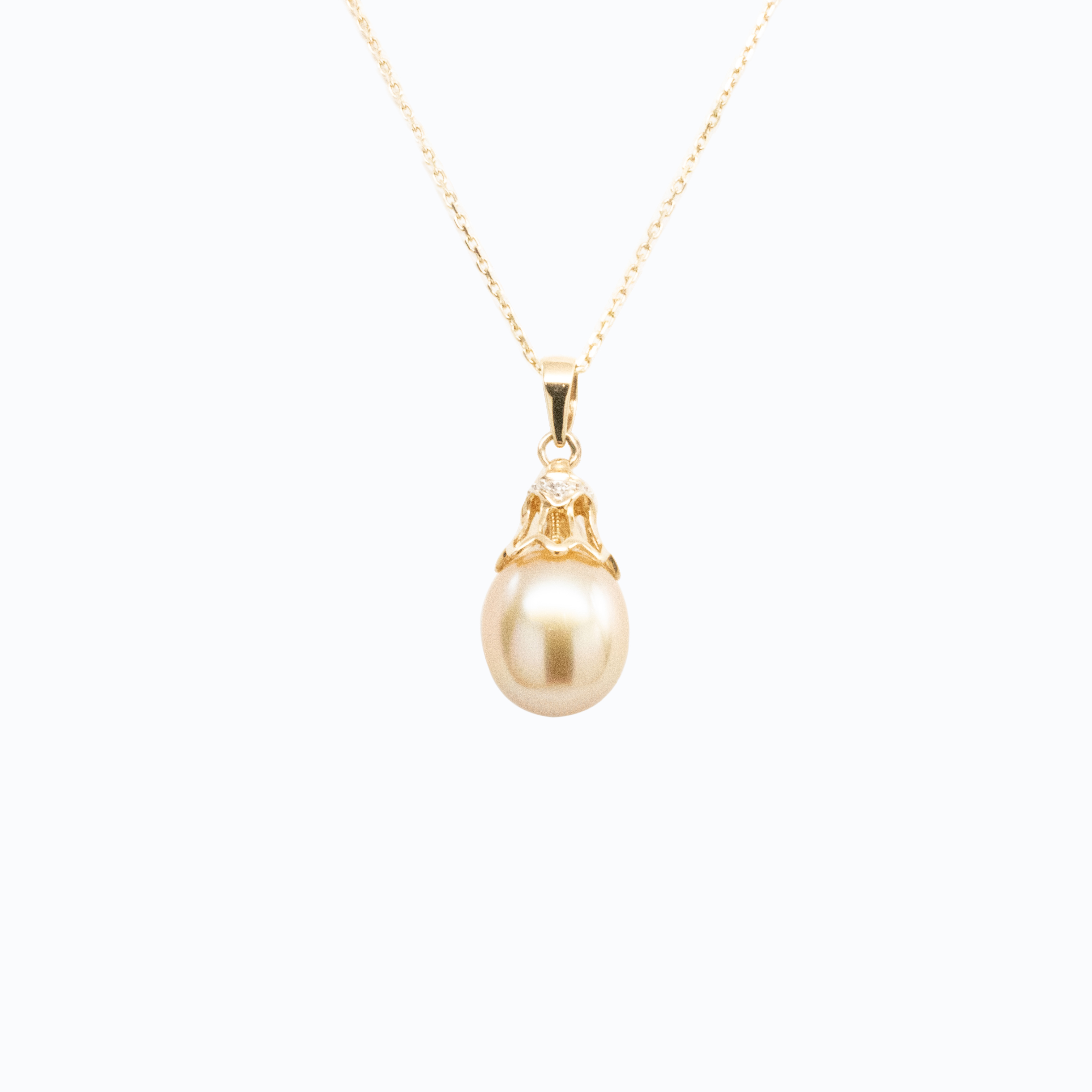 Oval Pearl Pendant with Diamond Accents, 14k Yellow Gold