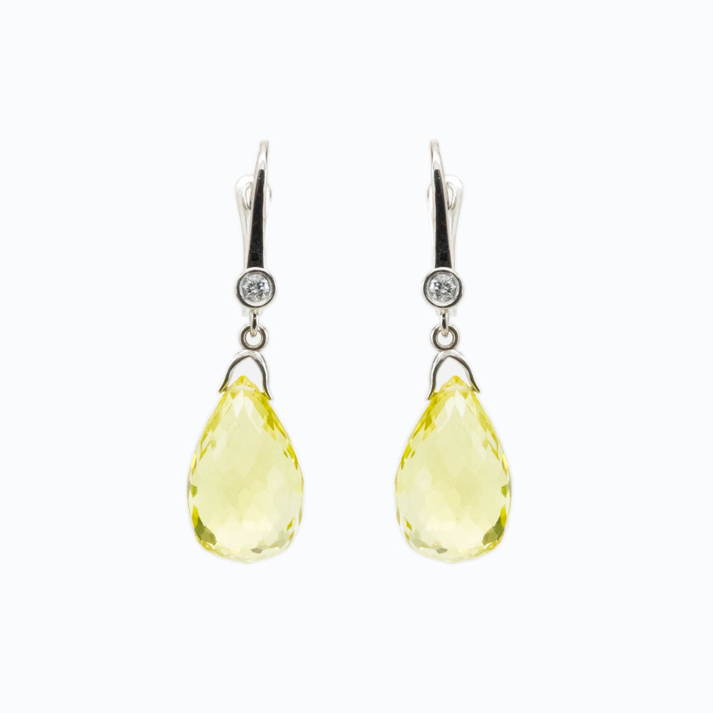 Peridot Drop Earring with Diamond Accents , 14k White Gold