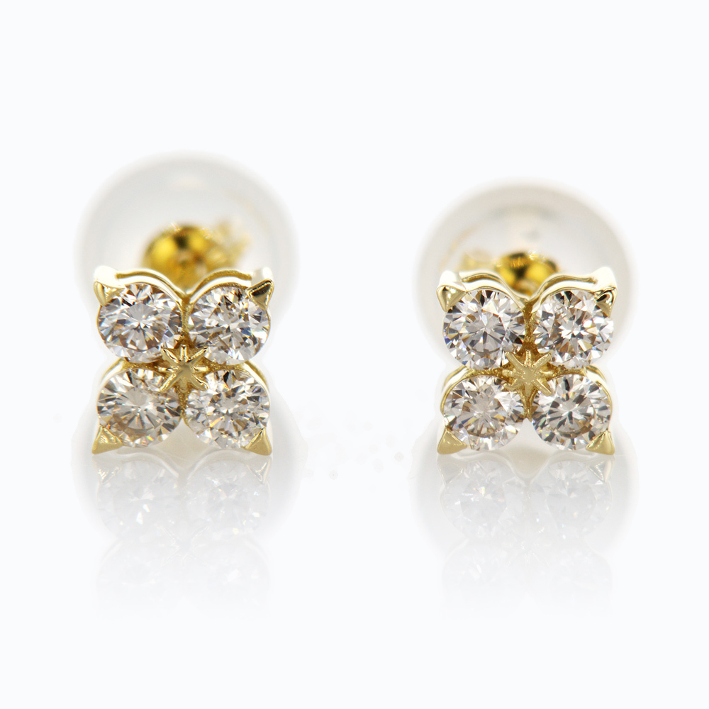 Petal Diamond Stud Earrings, 18k Yellow Gold