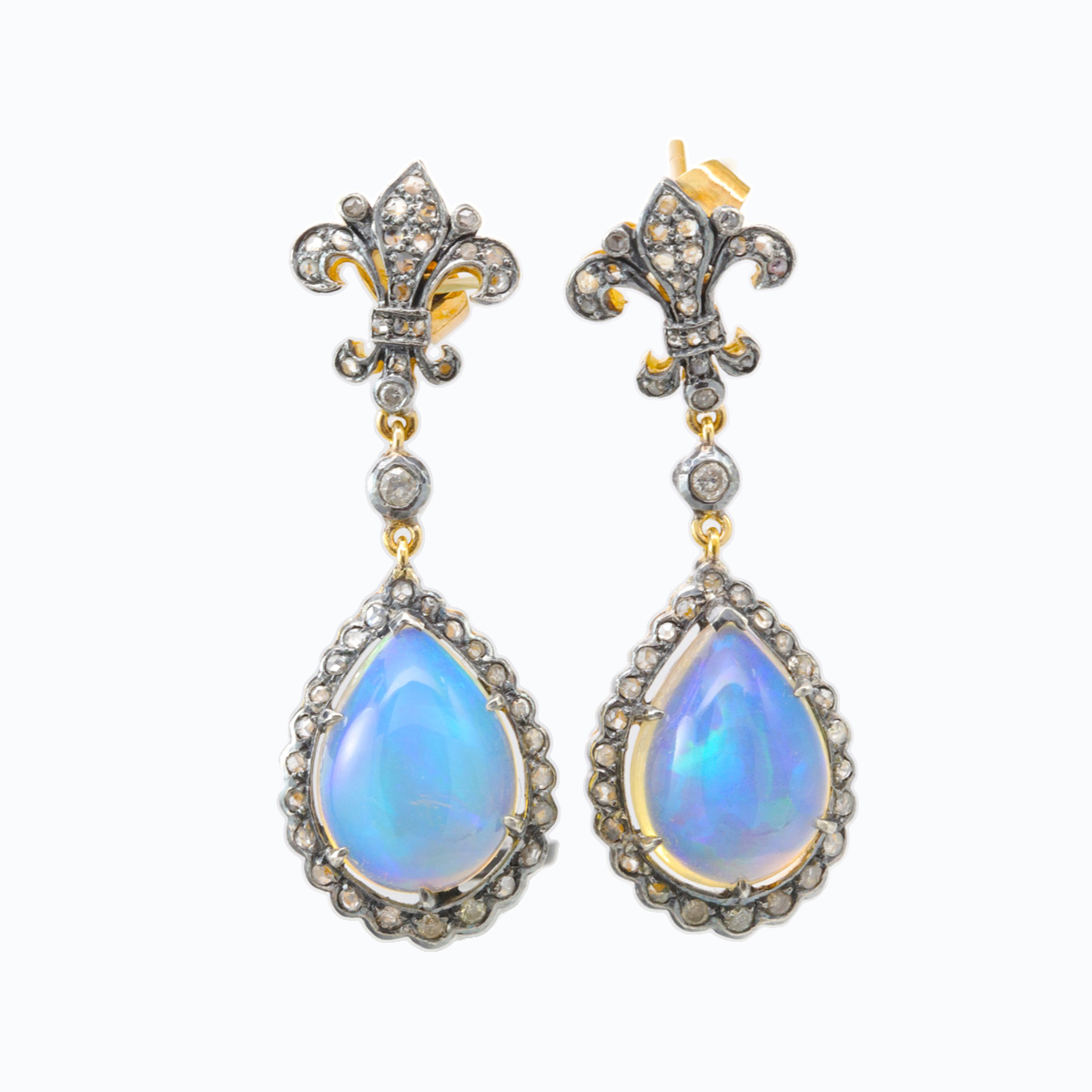 Vintage Moonstone Tear Drop Earrings with Diamond Accents