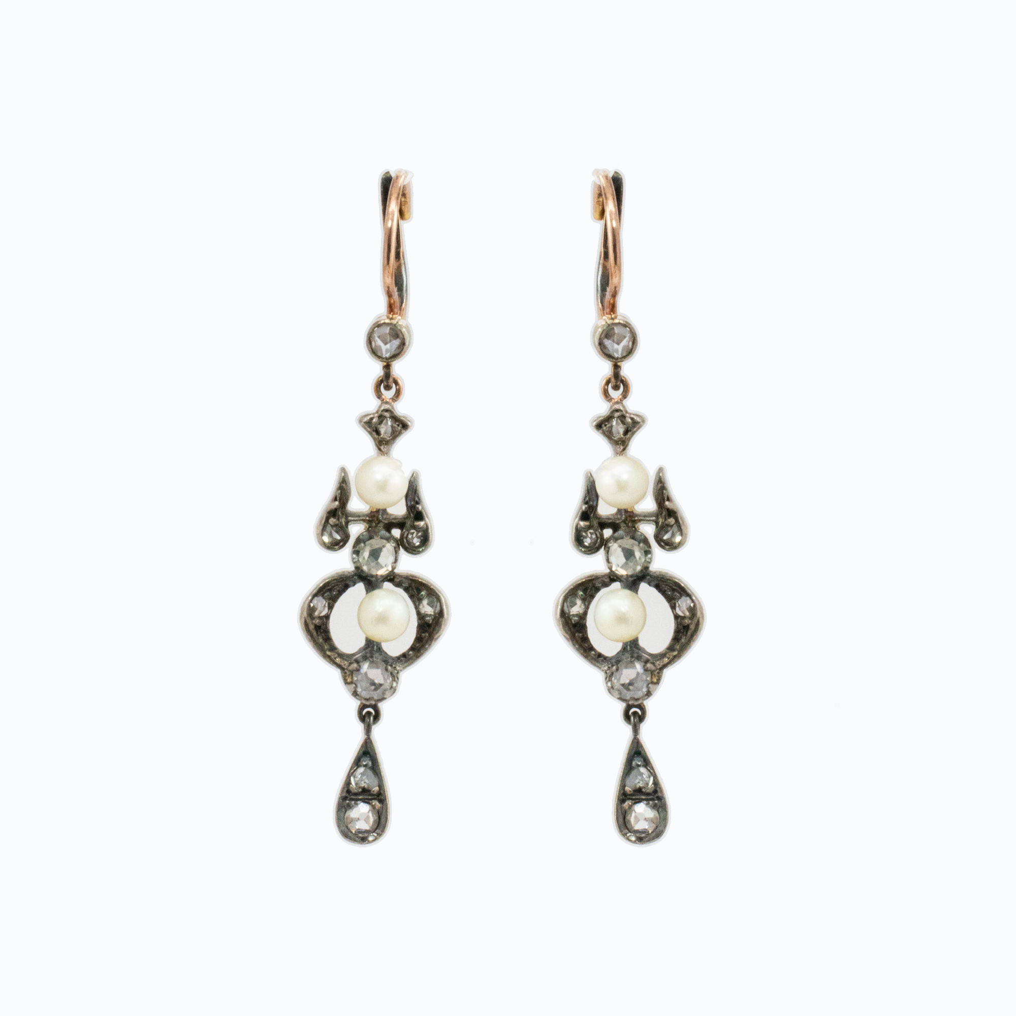 Vintage Vermeil Pearl Drop Earrings with Diamonds