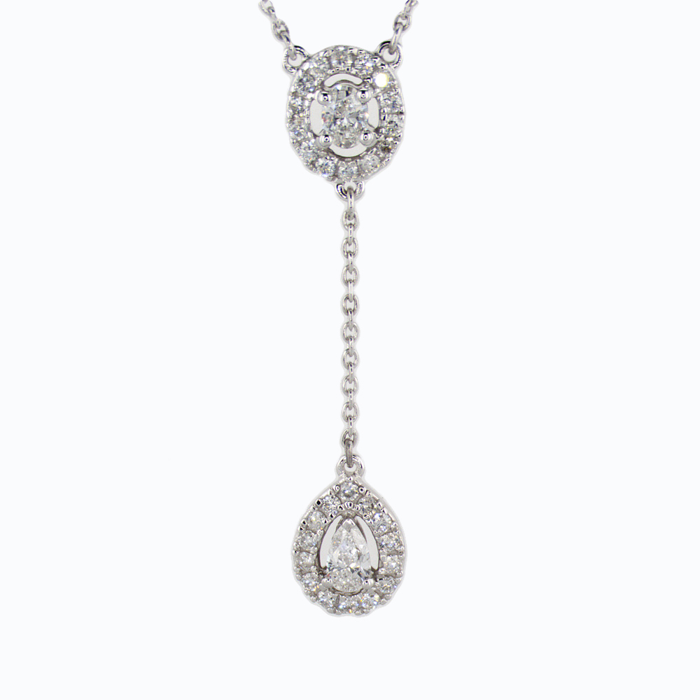 Diamond Drop Pendant Necklace, 14k White Gold