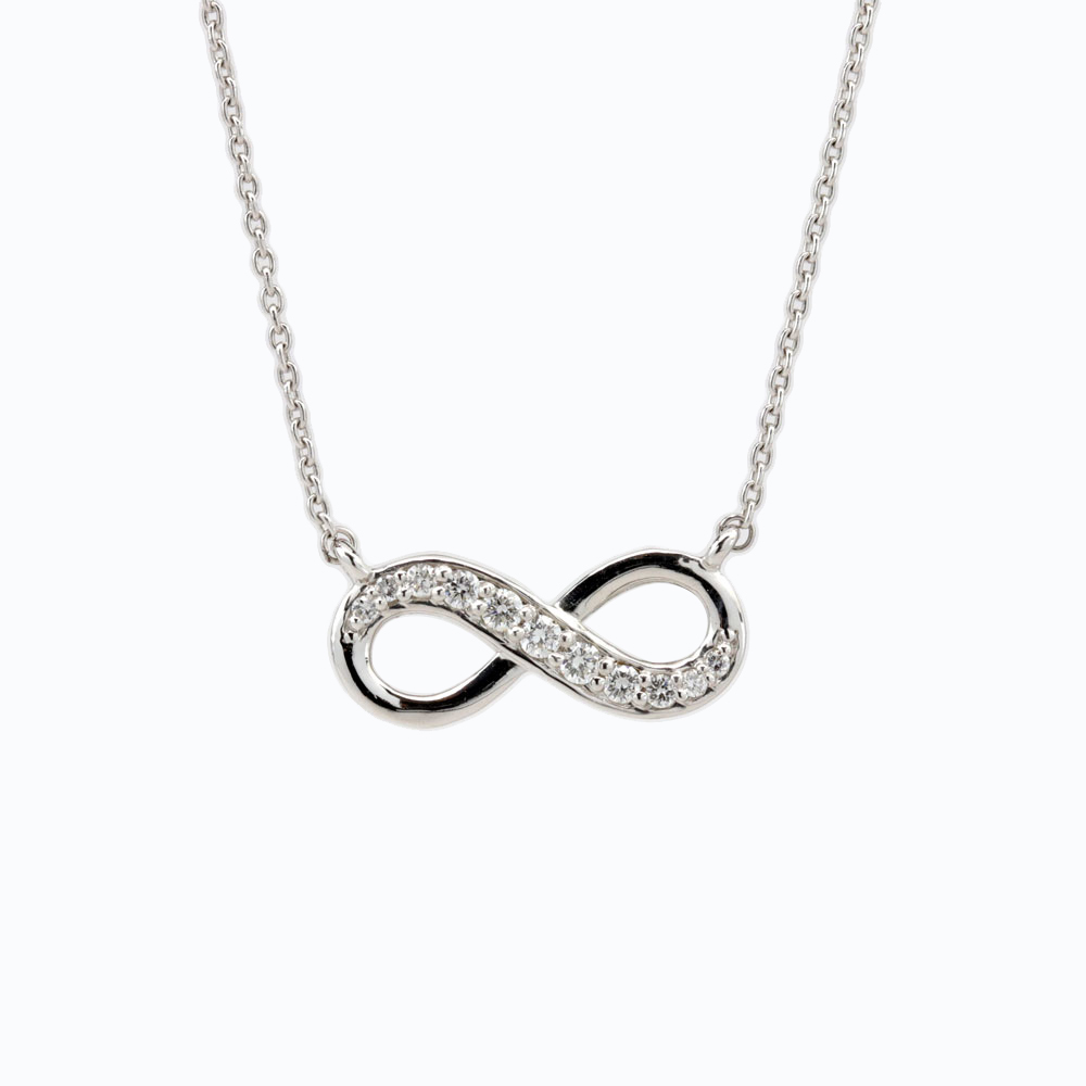 Petite Diamond Infinity Necklace, 14k White Gold