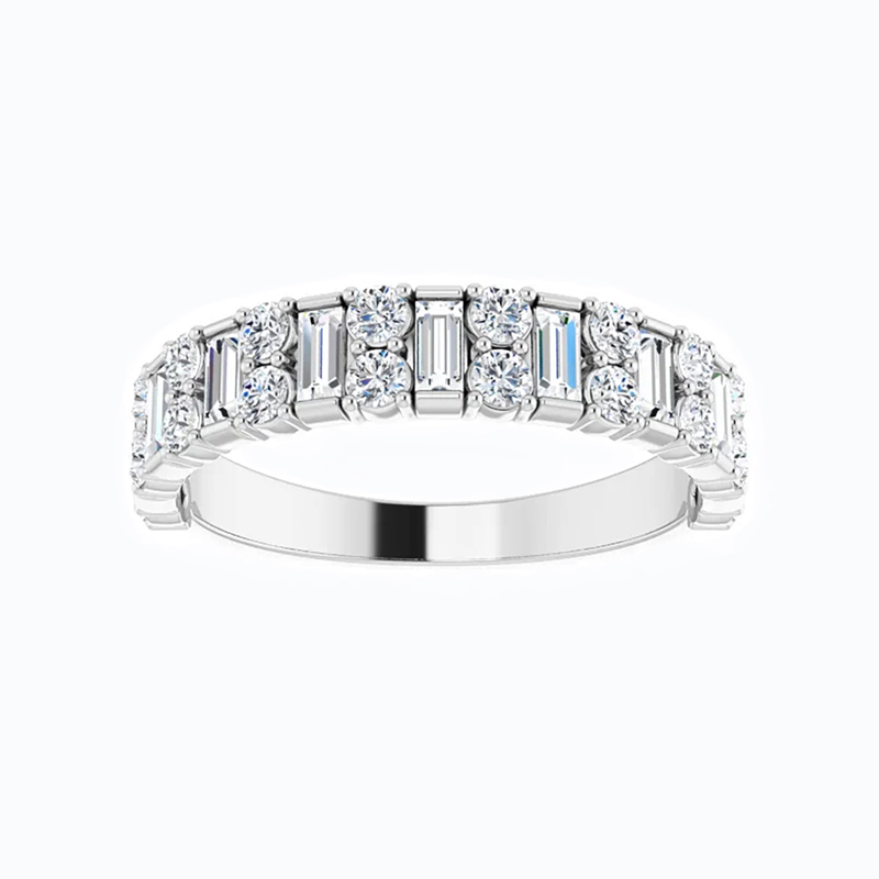 Alternative Baguette-Cut and Round Diamond Band Ring, 14k